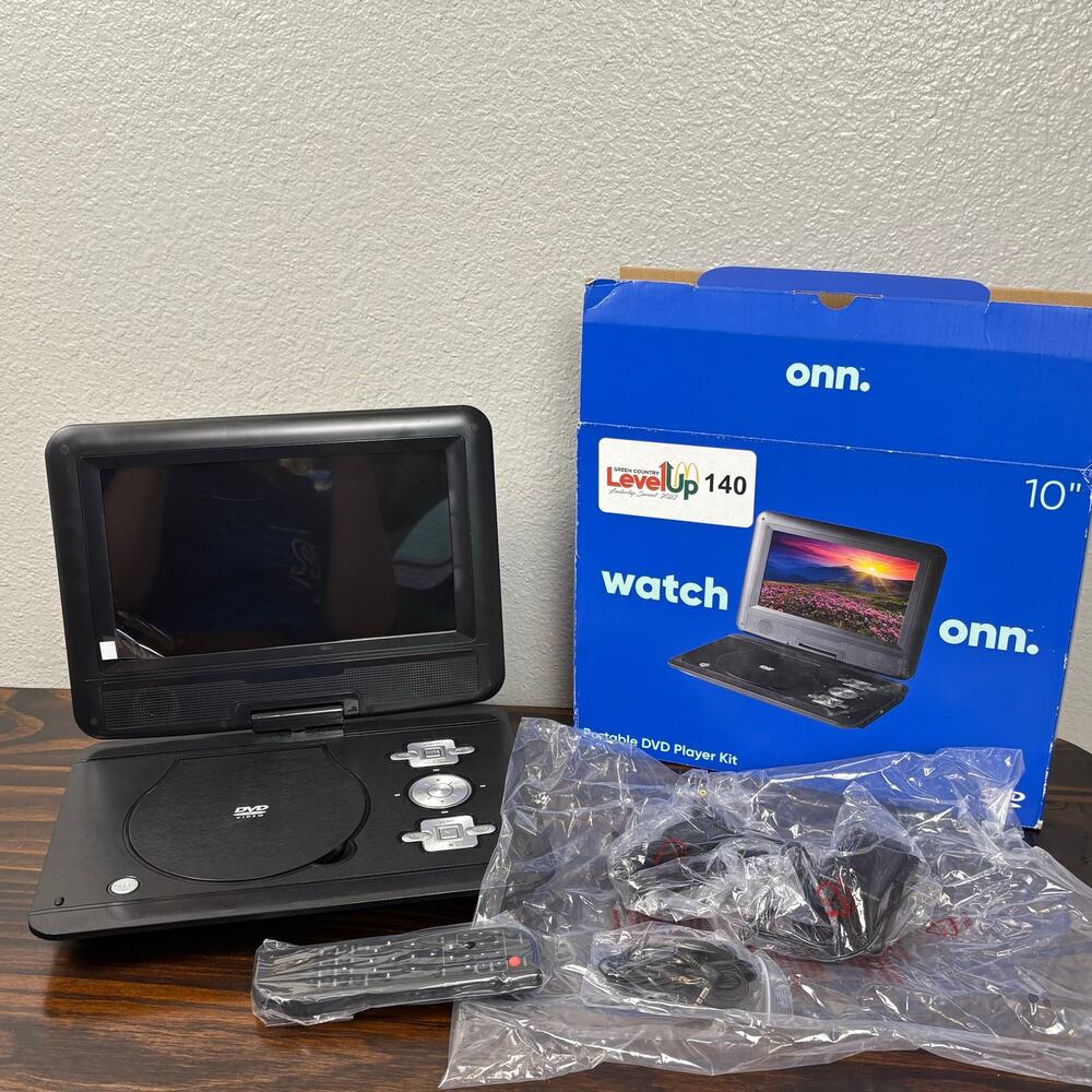New - Open Box Onn 10inch Portable Travel DVD Player Kit w Screen (Tested Works)